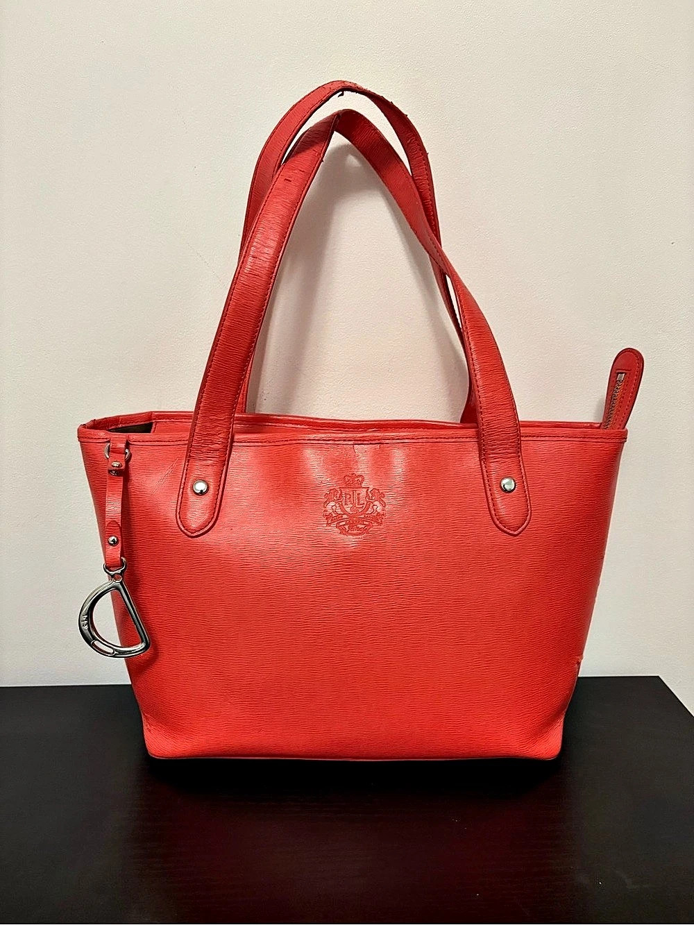 Lauren Ralph Lauren Coral Zip Top Leather Tote